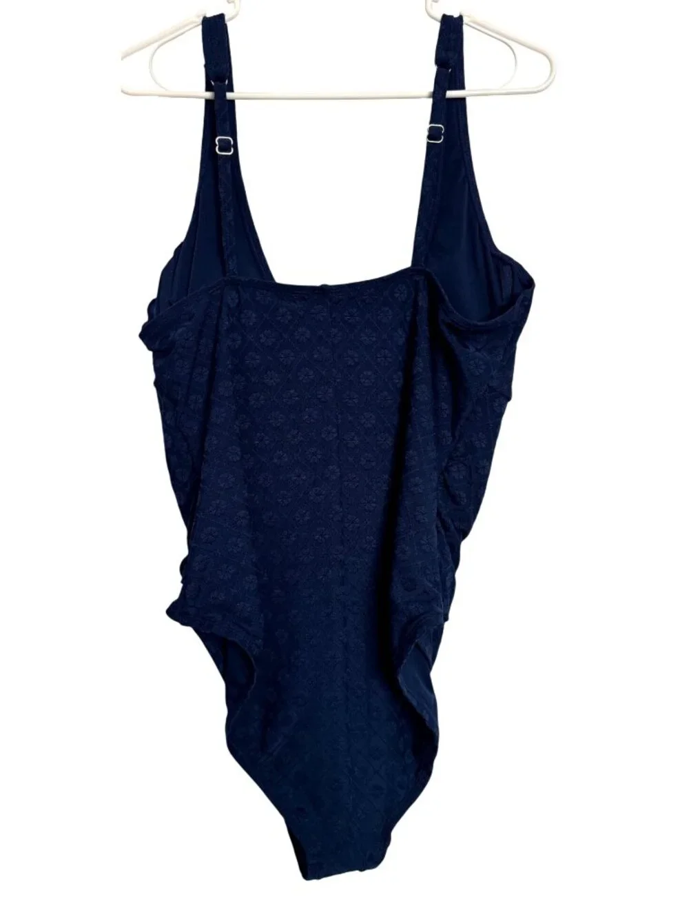 Lands' End Knot Front Jacquard Size XL One Piece Swim Suit Navy Textured NWT Und
